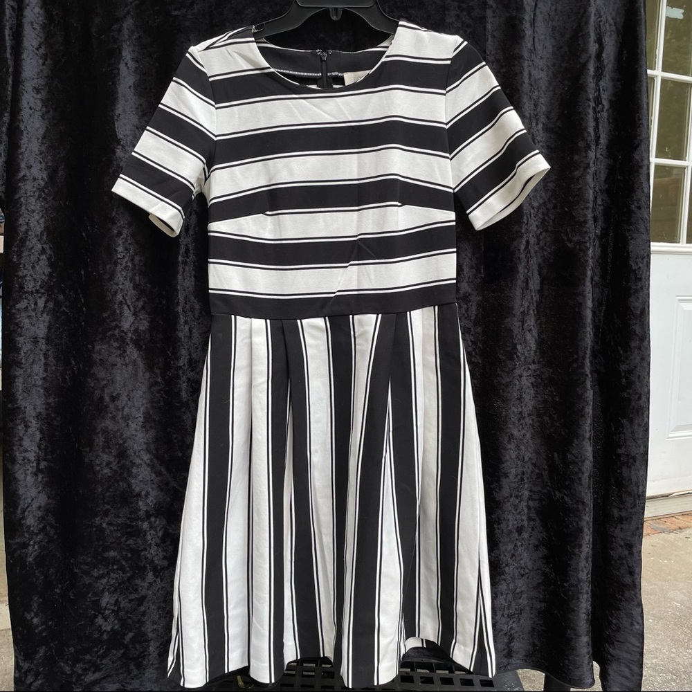 LOFT Black & White Striped A-Line Dress
